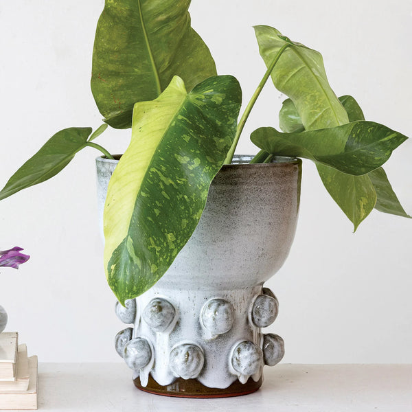 Terracotta Footed Vase with Dots