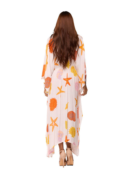 Coral Printed Long Kaftan - One Size