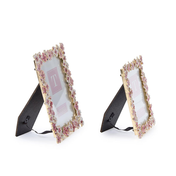 Hydrangea Hand-Painted Enamel Frame with Crystal Jewels - Pink