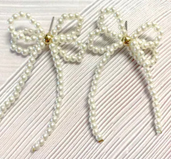 White Dainty Pearl Bow earrings