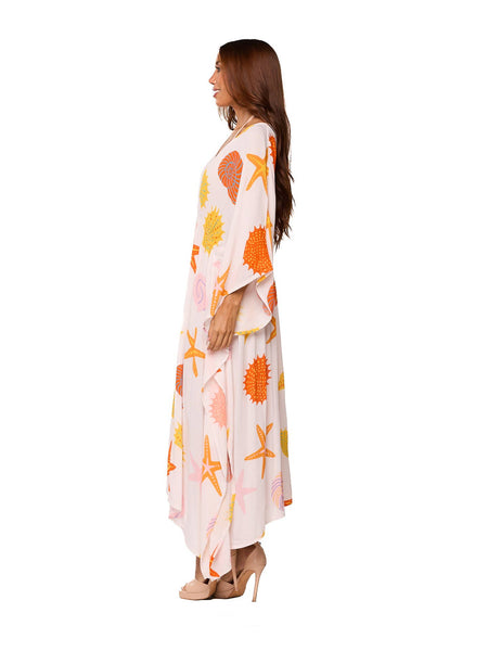 Coral Printed Long Kaftan - One Size