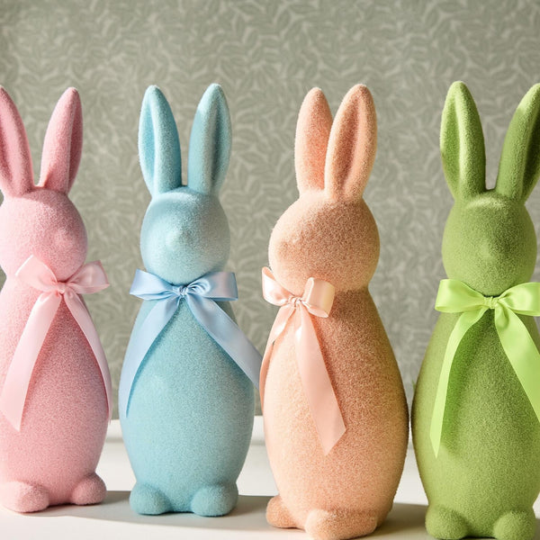 Flocked Bunny with Bow - Assorted Colors