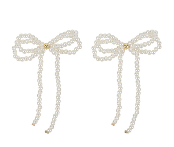 White Dainty Pearl Bow earrings