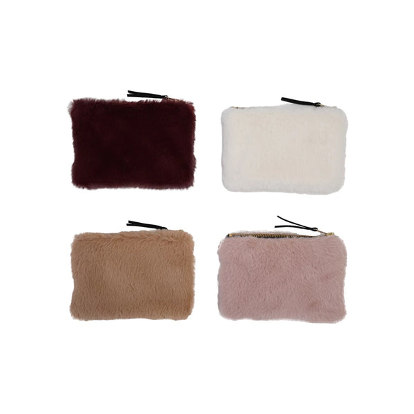 Faux Fur Fabric Zip Pouch with Interior Lining, 4 Colors to choose from