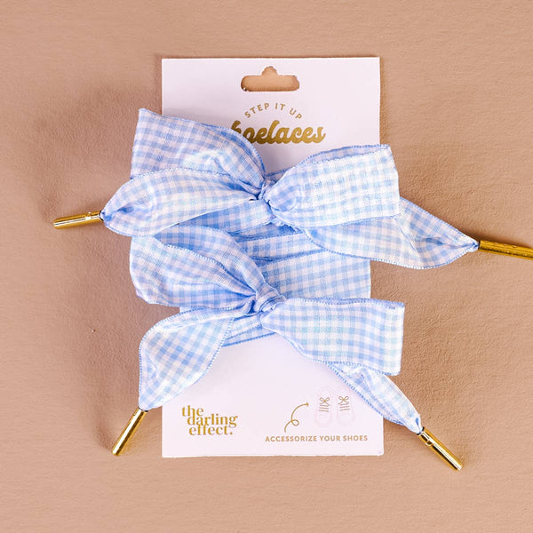 Step It Up Shoelaces – Gingham Light Blue