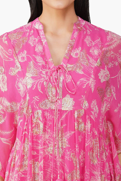 Carnation Pink Leaf Printed Kaftan